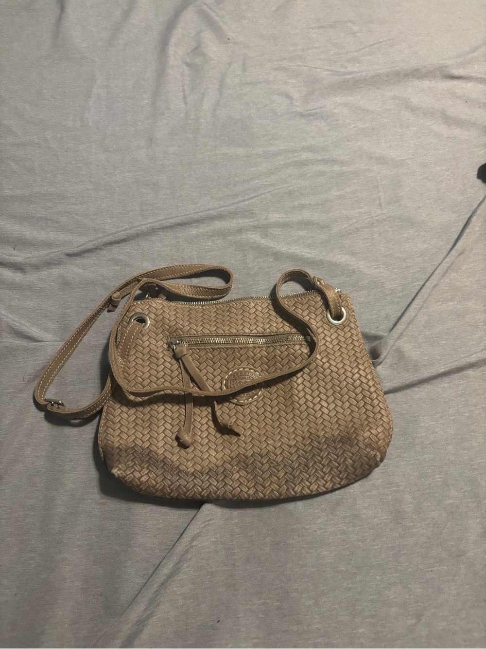Woven Crossbody Shoulder Bag in Taupe a bit of discolouration